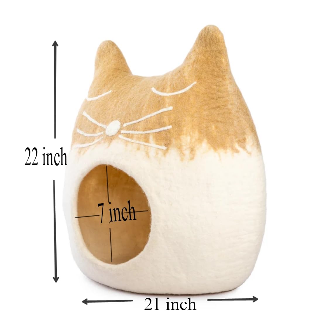 Luxurious Eco-Friendly Merino Wool Cat Cave Bed Sloth - Foldable Hideaway Pod For Indoor Cats - Premium Felt Kitten Beds - Cover